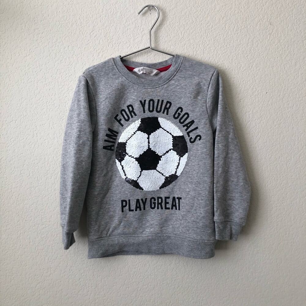 H&M Reversible Sequin Gray Sweatshirt Soccer Score Aim For Your Goals Play Great